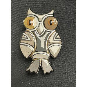 Vintage SEAN BROWN Ceramic Signed Owl Brooch Pin Tiny CHIPPED See Photo